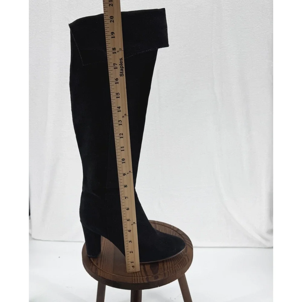 Halogen Noble‎ Black Suede Boots 9.5 Almond Toe Over The Knee Block Heel